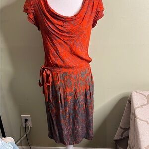 Monsoon Elegant Red and Gray tie waist side pockets Women's Dress